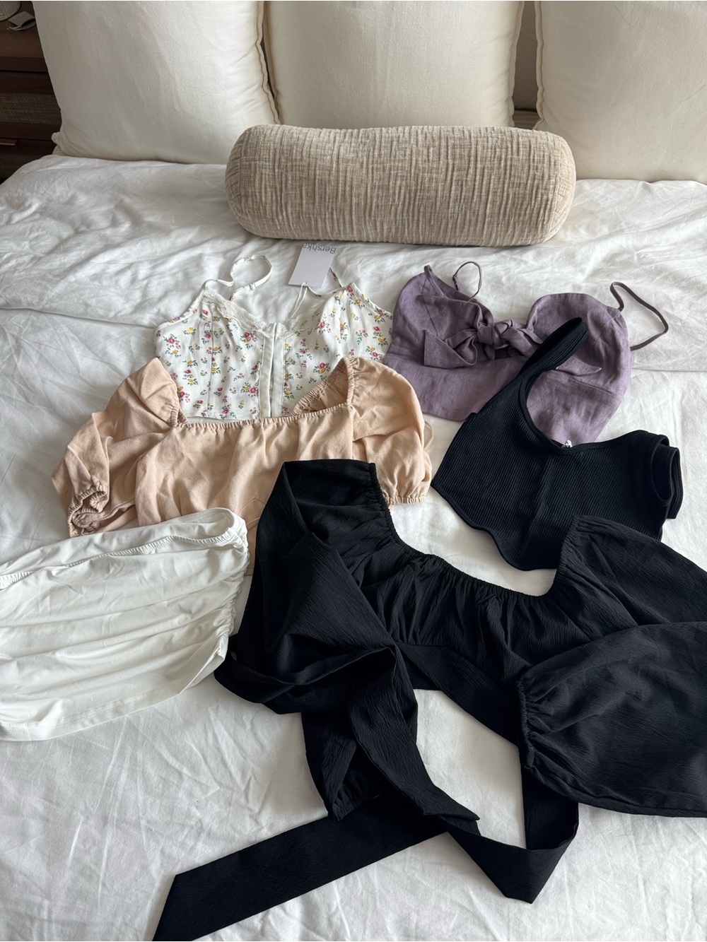 Bershka Mixed Bralette & Top Set - Black, Lavender, Blush, White, Floral